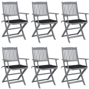 vidaXL Cadeiras exterior dobráveis c/ almofadões 6 pcs acácia maciça