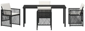 Conjunto de Jantar de Jardim vidaXL com 5 Peças e Almofadas Preto Ratt