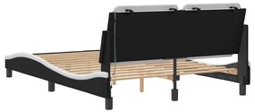 Estrutura cama c/ luzes LED 120x200cm couro artif. preto/branco