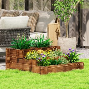 Caixa de Plantio de Madeira de 3 Níveis com Malha Geotextil para Cultivos de Plantas Flores Exterior 93x93x35 cm Carbonizado