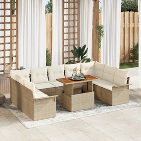 vidaXL Conjunto de Jantar de 10 Peças para Jardim com Almofadas Bege Rattan Acácia