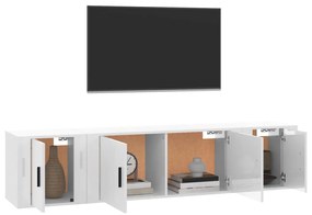 3 pcs conjunto móveis de TV madeira processada branco brilhante
