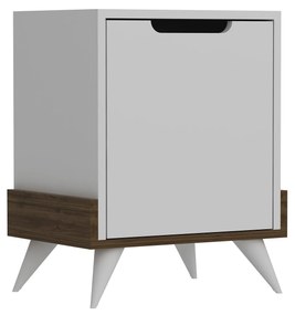 Mesa de Cabeceira Monzana – Branco e Nogueira – 48,6x60x35 cm