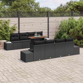Conjunto de Sofá de Jardim de 7 Peças com Almofadas Rattan Preto Poly