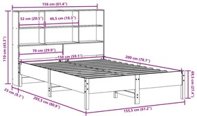 Cama com estante sem colchão 150x200 cm pinho maciço branco