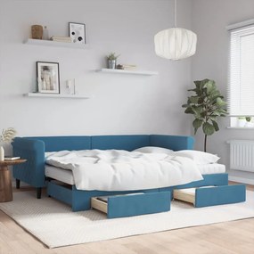 vidaXL Sofá-cama com gavetão e gavetas 90x200 cm veludo azul