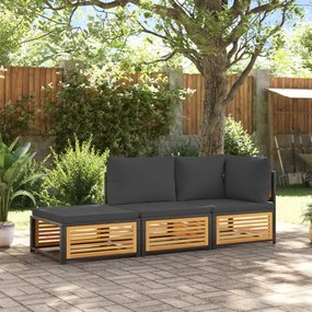 vidaXL 3 pcs conjunto de sofás de jardim com almofadões acácia maciça