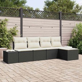 vidaXL Conjunto de Sofás de Jardim 5 Peças com Almofadas Preto Rattan Sintético
