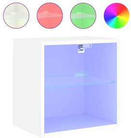 Mesas de cabeceira de parede com luzes LED 2 pcs branco