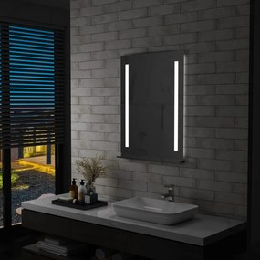 144715 vidaXL Espelho de parede LED c/ prateleira casa de banho 60x80 cm