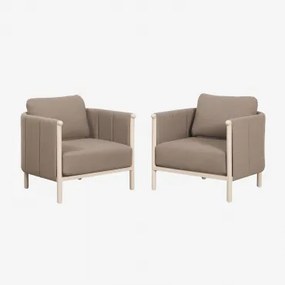 Pack De 2 Poltronas De Jardim Estofadas E Em Alumínio Boleni Bouclé Castanho Trigo - Sklum