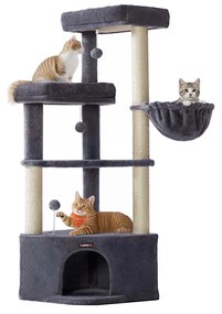 Arranhador para gatos com grande cavidade e várias áreas para brincar e descansar 48,5 x 48,5 x 140,7 cm Cinzento escuro