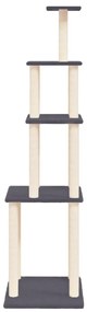 Árvore p/ gatos c/ postes arranhadores sisal 183cm cinza-escuro