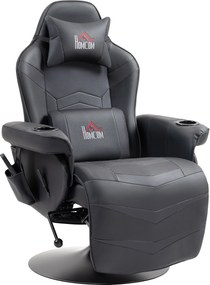 HOMCOM Cadeira gamer, função de massagem, encosto reclinável, apoio para os pés, até 120 kg, estrutura de aço, couro sintético, Preto | Aosom Portugal