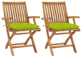 vidaXL Cadeiras jardim c/ almofadões verde brilhante 2 pcs teca maciça
