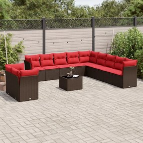 vidaXL 12 pcs conjunto de sofás jardim com almofadões vime PE castanho