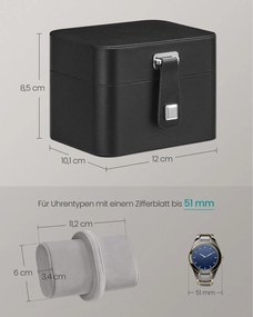 Caixa para relógios 10,1 x 12 x 8,5 cm com dois compartimentos e forro macio preto