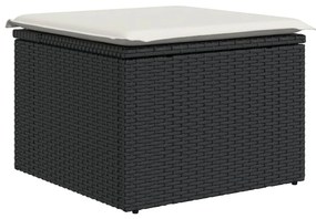 6 pcs conjunto sofás de jardim c/ almofadões vime PE preto