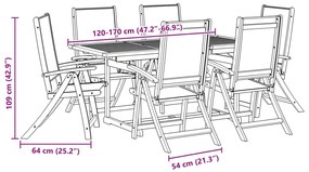 7 pcs conjunto de jantar para jardim acácia maciça e textilene