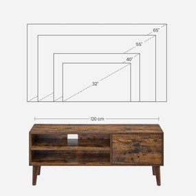 Móvel TV com 40 x 120 x 49 cm, design industrial Castanho vintage