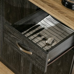 Armário de Cozinha Aparador de Sala de Jantar com 1 Gaveta 6 Portas e Prateleiras Ajustáveis Estilo Moderno 101x39x180 cm Preto e Madeira