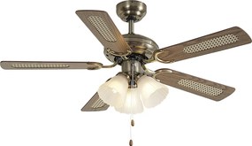 Ventoinha de Teto Latão com Padrão de Madeira e Rattan 105cm com Interruptor de Puxar - Mistral Lia