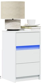 vidaXL Mesa de cabeceira com luzes LED derivados de madeira branco
