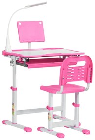 Conjunto de Secretária e Mesa para Crianças acima de 6 Anos com Altura Ajustável Mesa Inclinável e Lâmpada Rosa