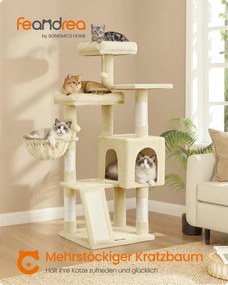 Arranhador para gatos 48 x 48 x 136 cm com 3 plataformas, cor bege