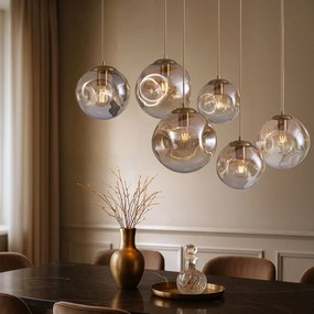Candeeiro suspenso Art Deco latão com placa de teto oval e vidro âmbar 6 luzes - Douglass