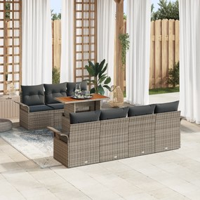 Conjunto de Sofás de Jardim vidaXL 8 Peças com Almofadas Cinza Vime PE