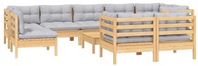 10pcs conjunto lounge de jardim + almofadões cinza pinho maciço