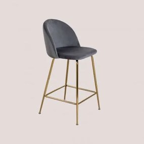 Banqueta Alta De Veludo Kana Design Cinza & ↑65 Cm & Dourado - Sklum