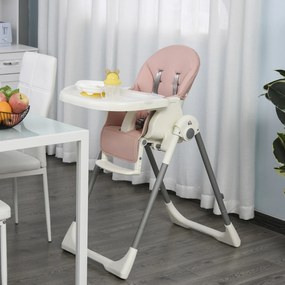 HOMCOM Cadeira de refeição ajustável e dobrável para bebê acima de 6 meses com bandeja dupla 55x80x104 cm Rosa