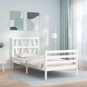 vidaXL Estrutura cama de solteiro c/ cabeceira madeira maciça branco