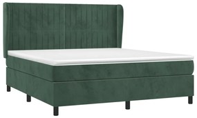 Cama com molas/colchão 160x200 cm veludo verde-escuro