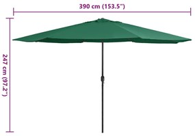 Guarda-sol de jardim com poste de metal 390 cm verde
