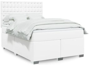 Cama com molas/colchão 160x200 cm couro artificial branco