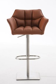 Banco de bar Damaso em couro sintético e estrutura prateada 64 x 88-113 x 45 cm Castanho claro