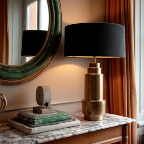 Candeeiro de mesa Art Deco bronze com abajur em veludo preto com dourado 50 cm - Bruut