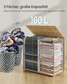 Cesto para roupa suja 66 x 40 x 61 cm em rattan sintético com 2 compartimentos, cor natural