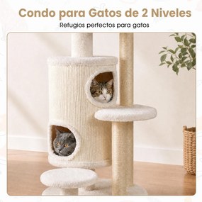 Árvore para Gatos, 60 x 60 x 150 cm, Casa Dupla, Branco