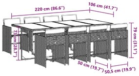 9 pcs conjunto de jantar p/ jardim c/ almofadões vime PE preto