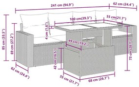 5 pcs conjunto sofás de jardim c/ almofadões acácia e vime PE
