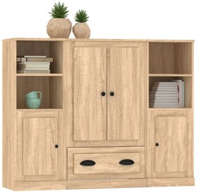 Aparadores altos 3 pcs derivados de madeira cor carvalho sonoma