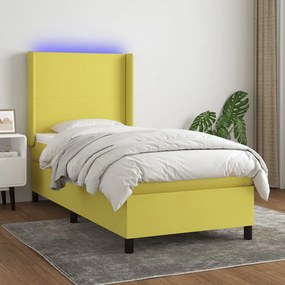 vidaXL Cama box spring c/ colchão e LED 90x190 cm tecido verde