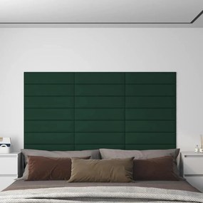 vidaXL Painel de parede 12 pcs 60x15cm tecido 1,08 m² cor verde-escuro