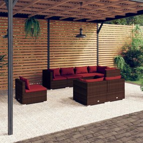 vidaXL 8 pcs conjunto lounge jardim c/ almofadões vime PE castanho