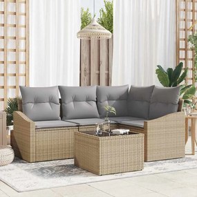 vidaXL Conjunto de Sofá de Jardim de 5 peças com Almofadas Pretas de Rattan Poliéster