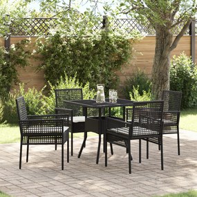 vidaXL Conjunto de Jantar de 5 Peças para Jardim Preto de Rattan Sintético